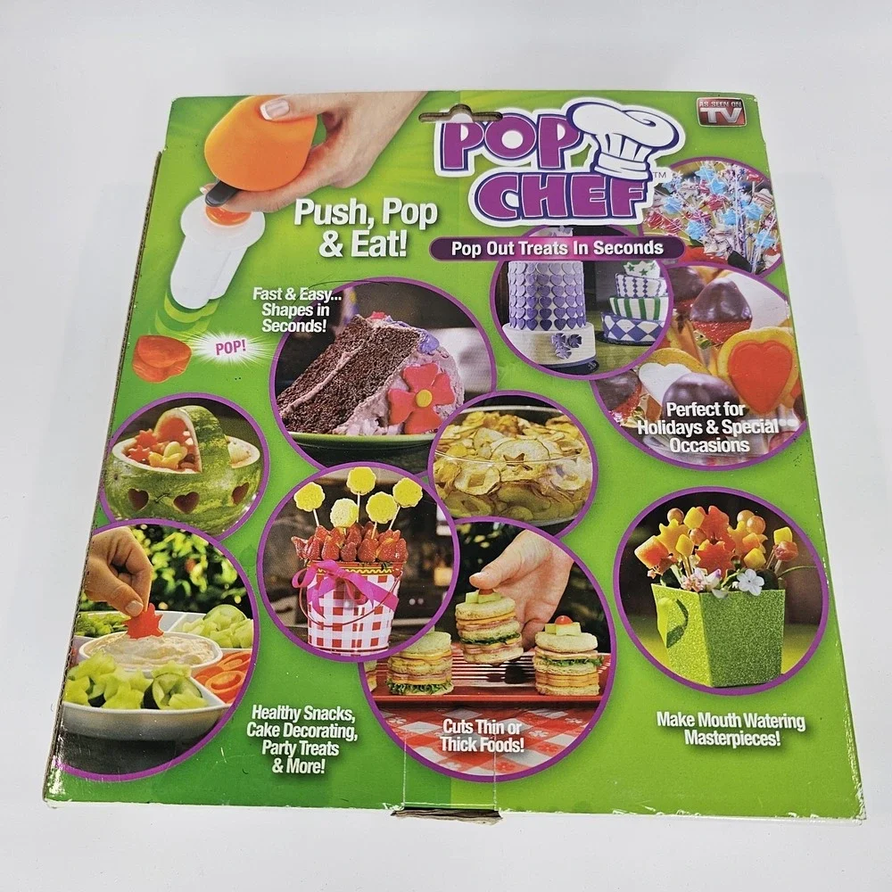 Pop Chef 10 pc Push Pop & Eat Kit NEW 6 Shapes As Seen On TV Fruit Kabob